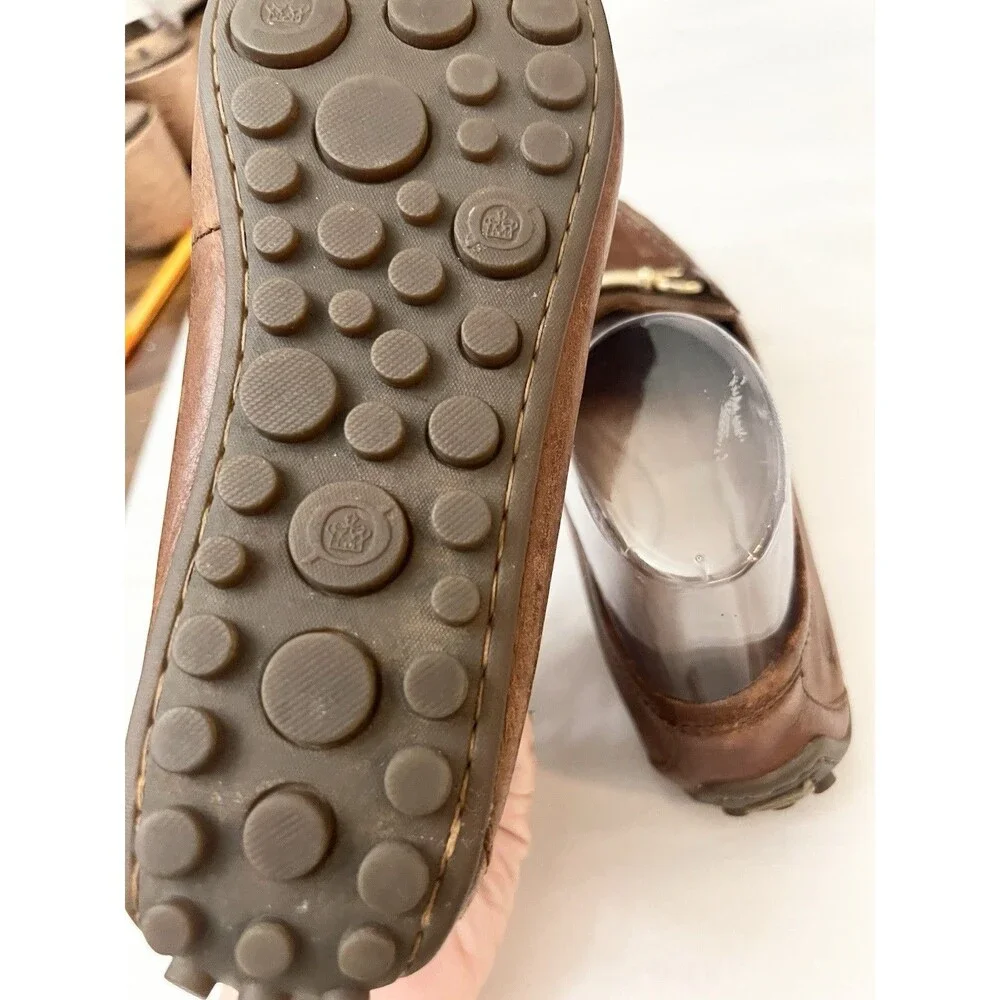 Born Malena Shoes 7.5 Slip On Driving Flat Loafers Brown Leather Horse Bit Comfy
